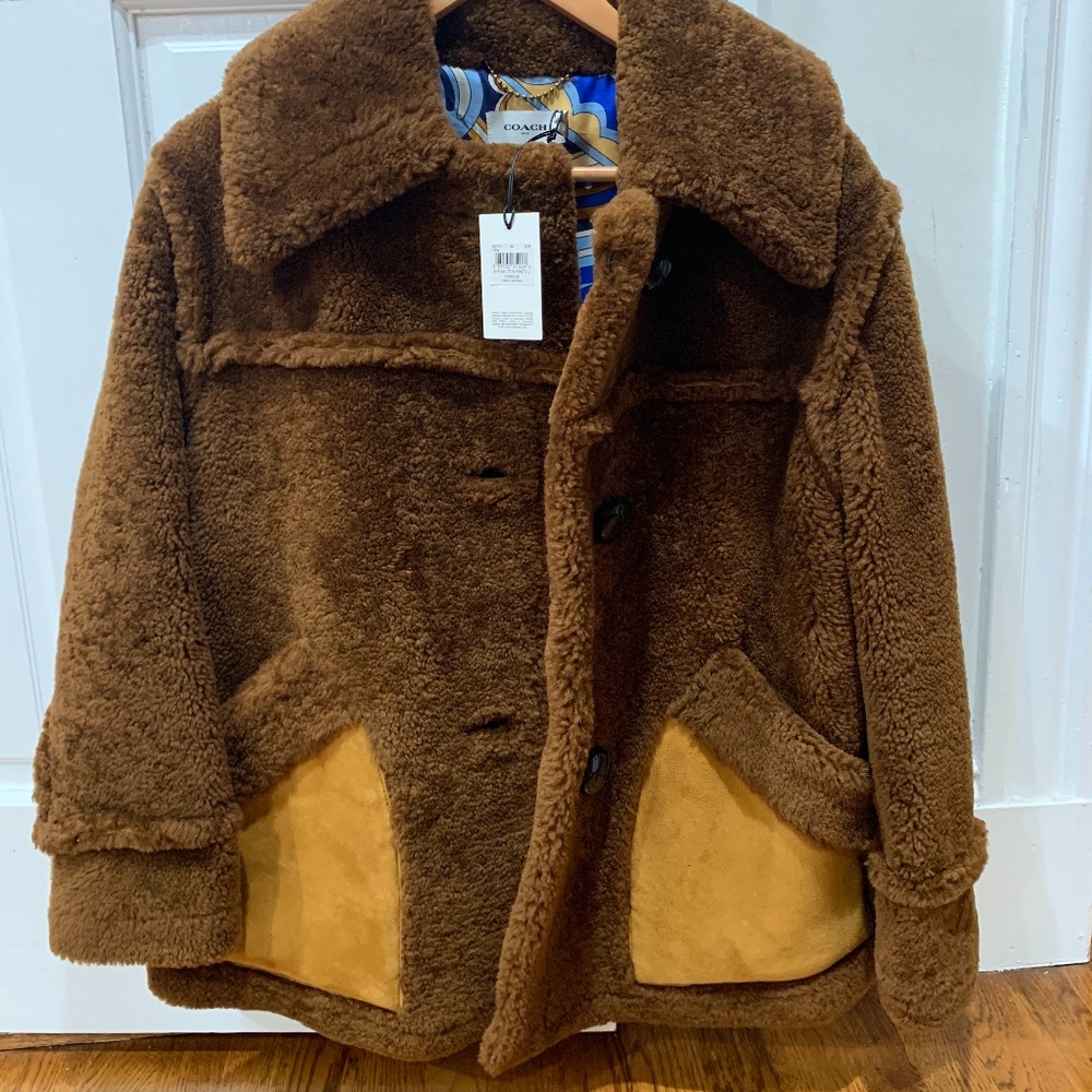 Coach Womens sz 4 Shearling Coat w/Printed Lining